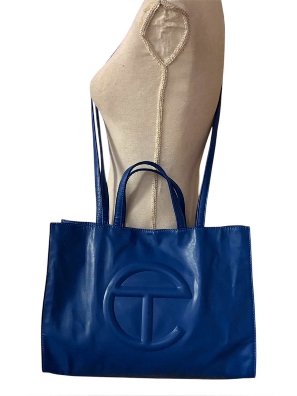 Telfar Painters Tape Blue Shopping Bag Medium Logo Crossbody Strap Made In USA